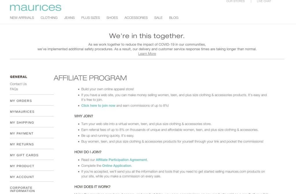 maurices screenshot affiliate signup
