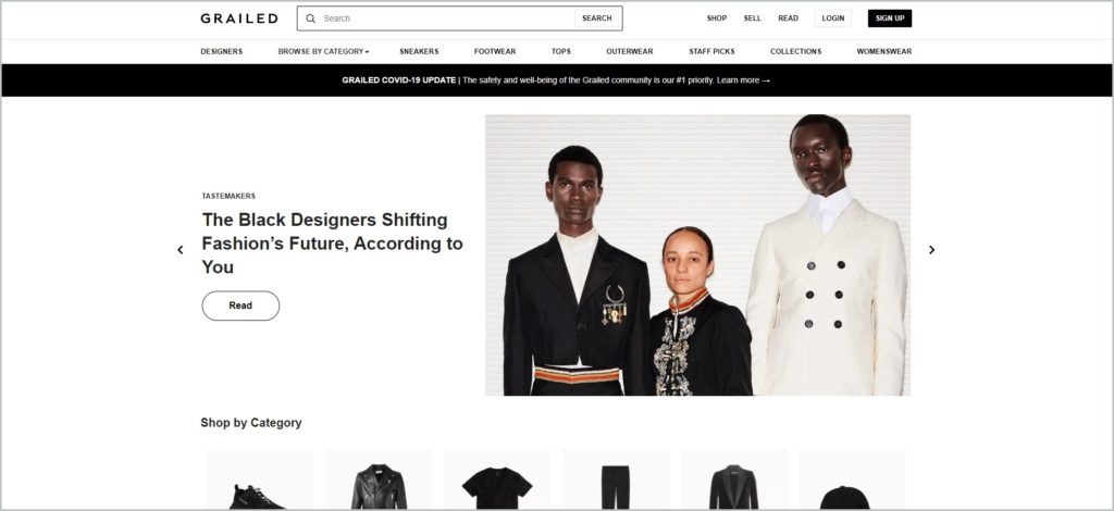 screenshot of grailed.com website