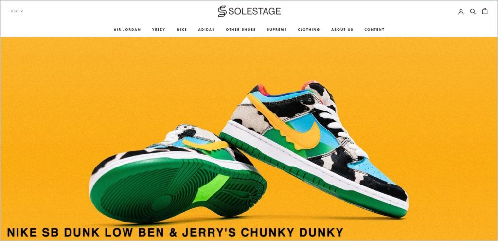 screenshot of solestage.com website