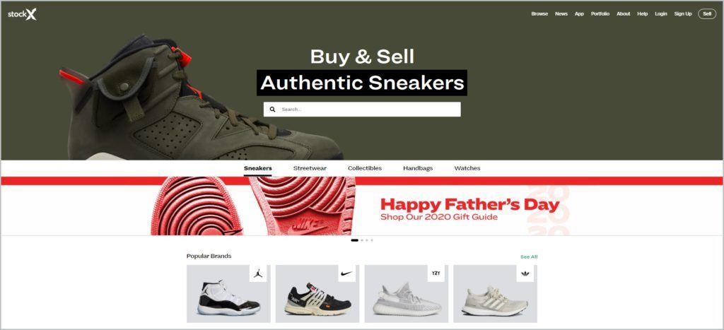 screenshot of stockx.com website