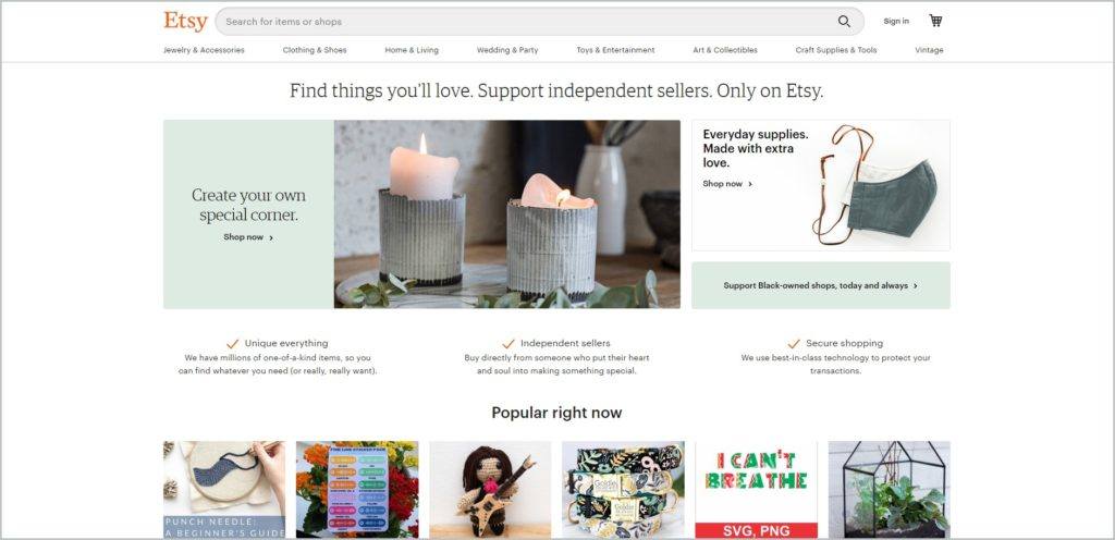 screenshot of Etsy web page