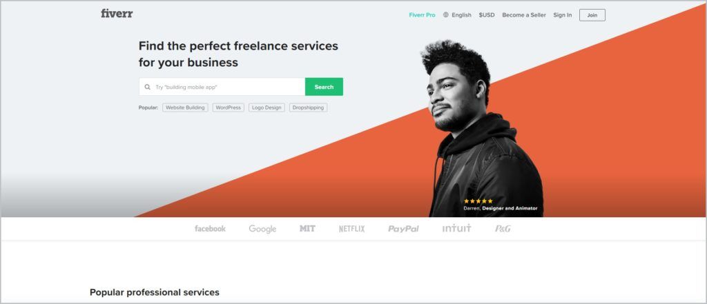 screenshot of Fiverr web page