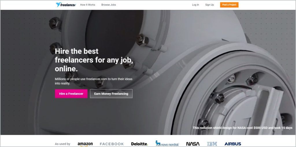 screenshot of Freelancer web page