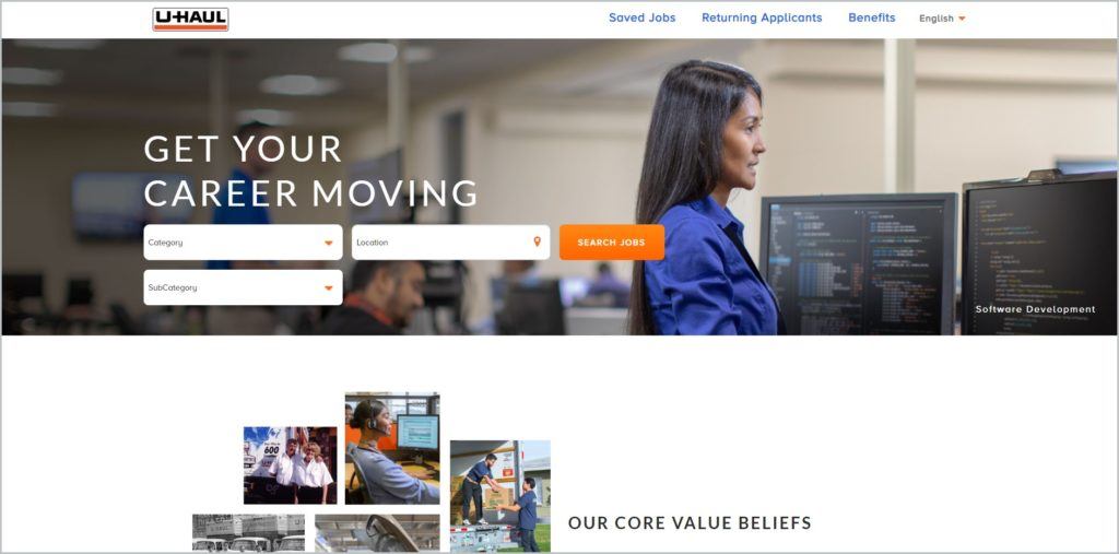 screenshot of U-Haul web page