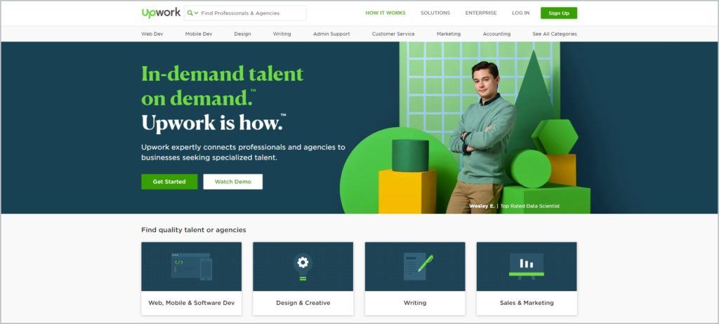 screenshot of Upwork web page