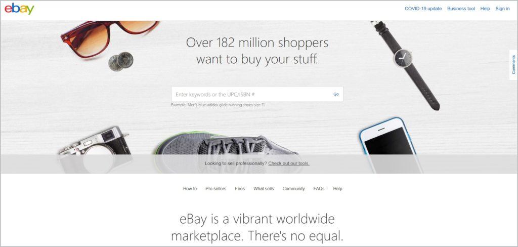 screenshot of eBay web page