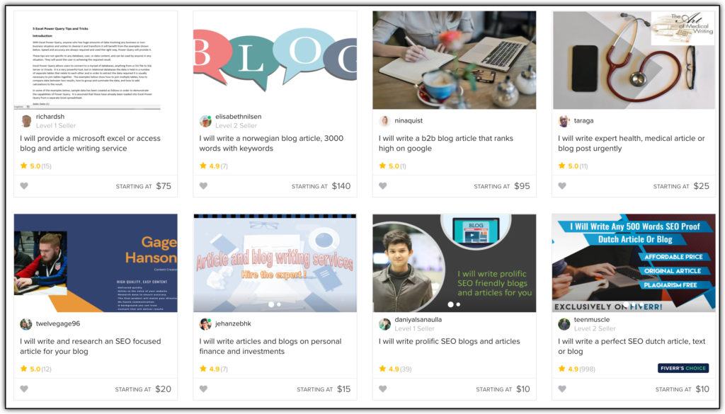fiverr blog article gigs screenshot