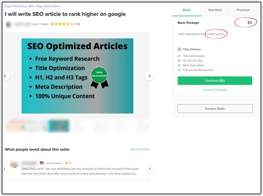 seo article for five dollars on fiverr