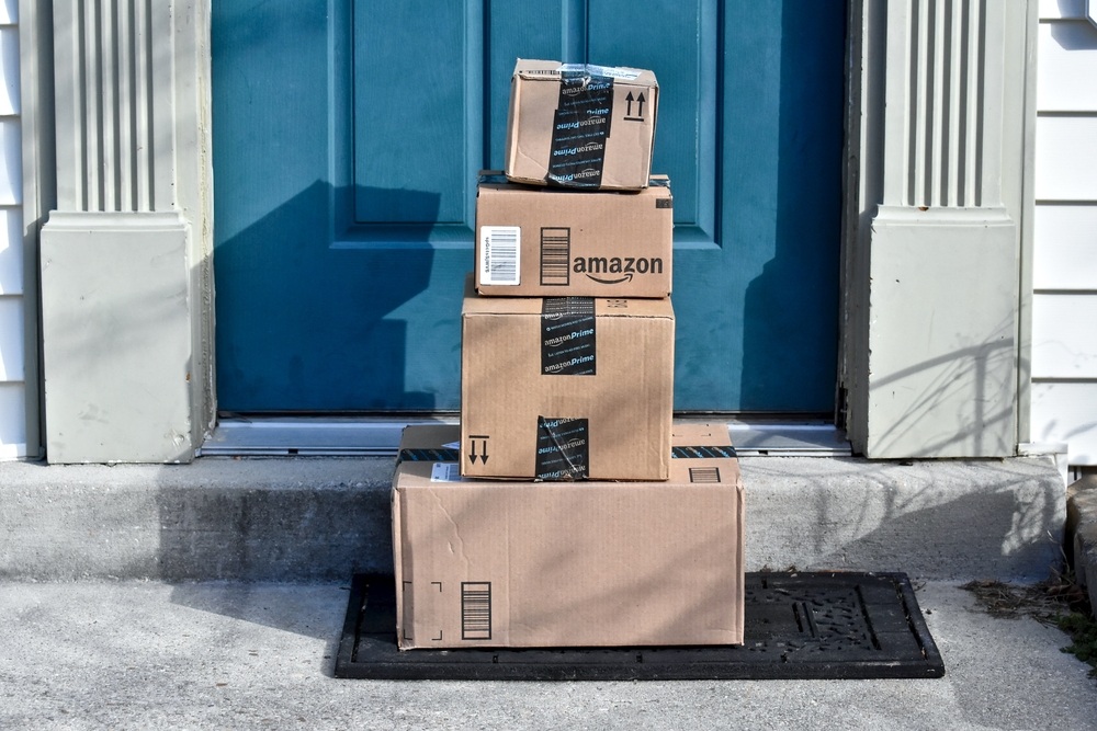 amazon prime packages sitting in front of doorstep