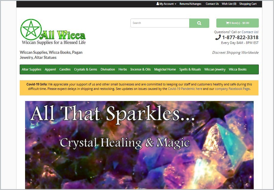 screenshot of All Wicca homepage