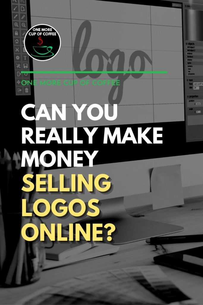 black and white image of a computer monitor with adobe photoshop on it; with text overlay "Can You Really Make Money Selling Logos Online?"