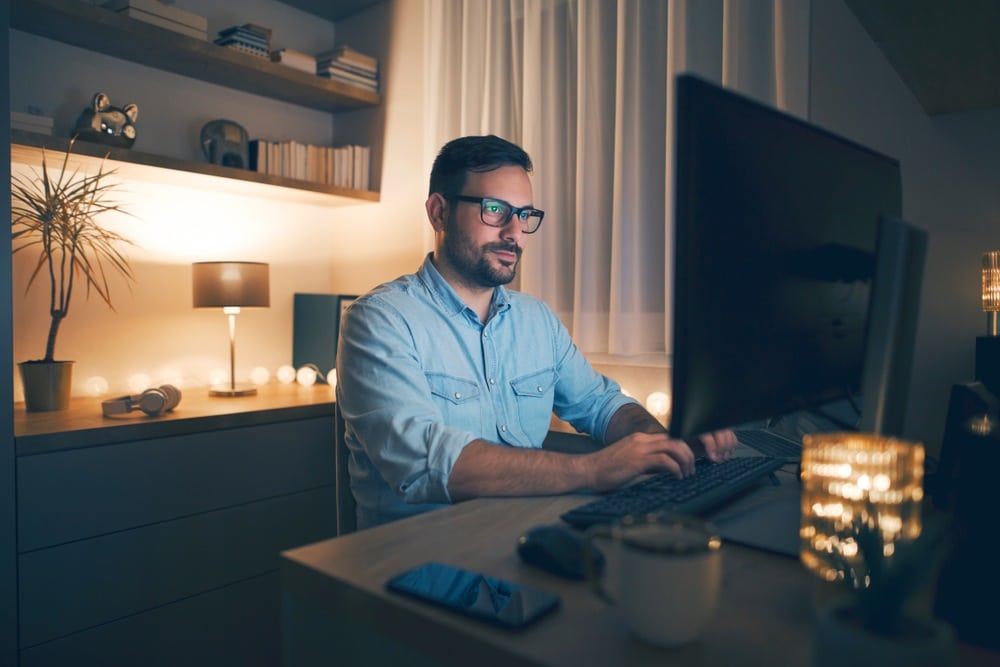 father working online business late at night