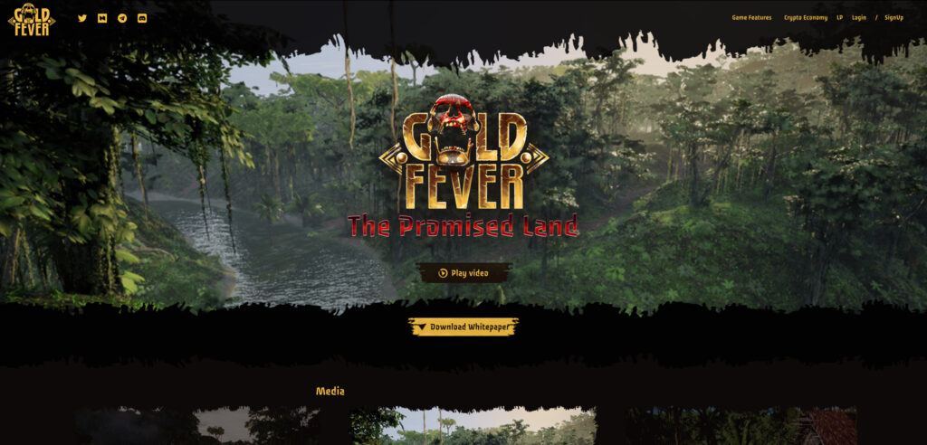 jungle setting on river with bloody skull and Gold Fever NFT game logo