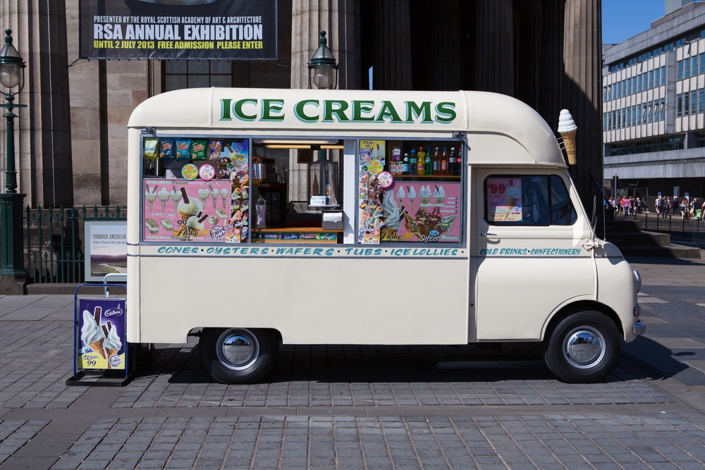 vintage ice cream truck on city street