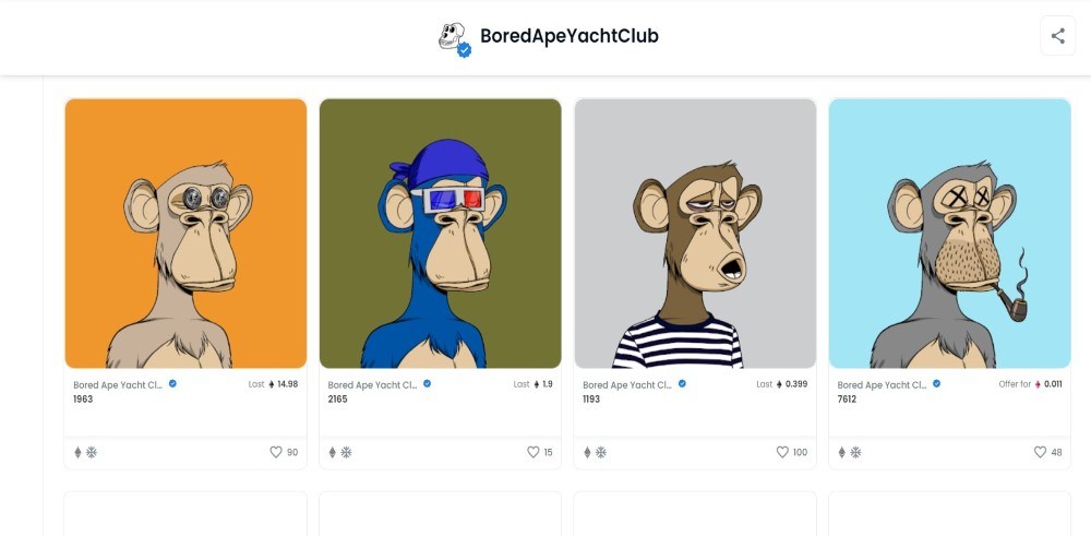 NFT listing page for the Bored Ape Yacht Club NFT collection