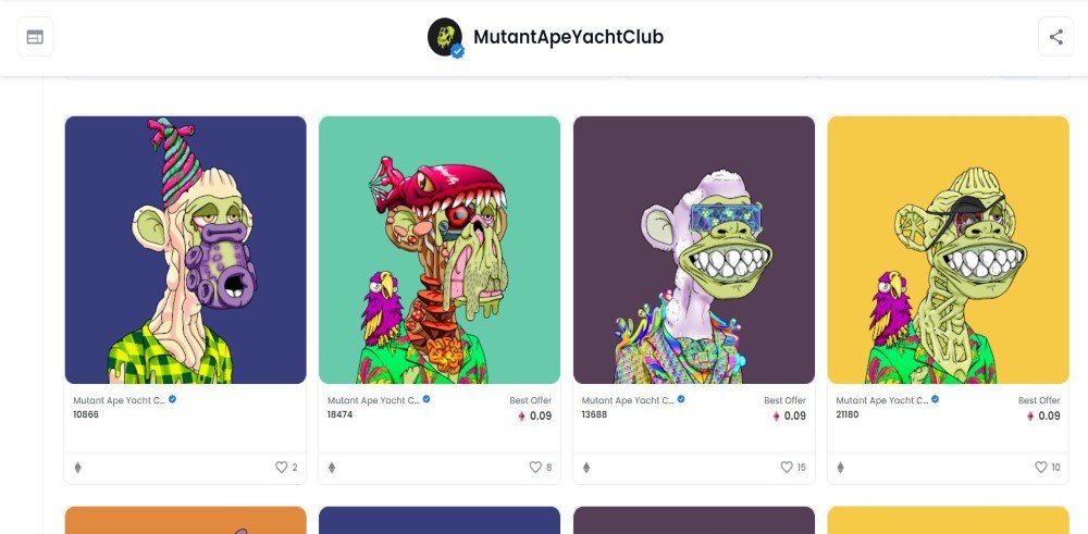 home page for the Mutant Ape Yacht Club NFT collection