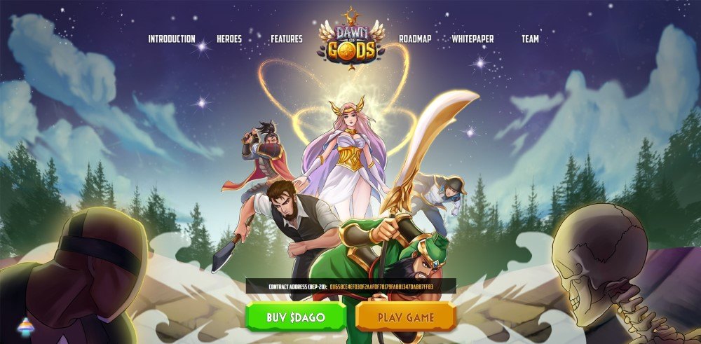 Dawn of Gods NFT card game home page