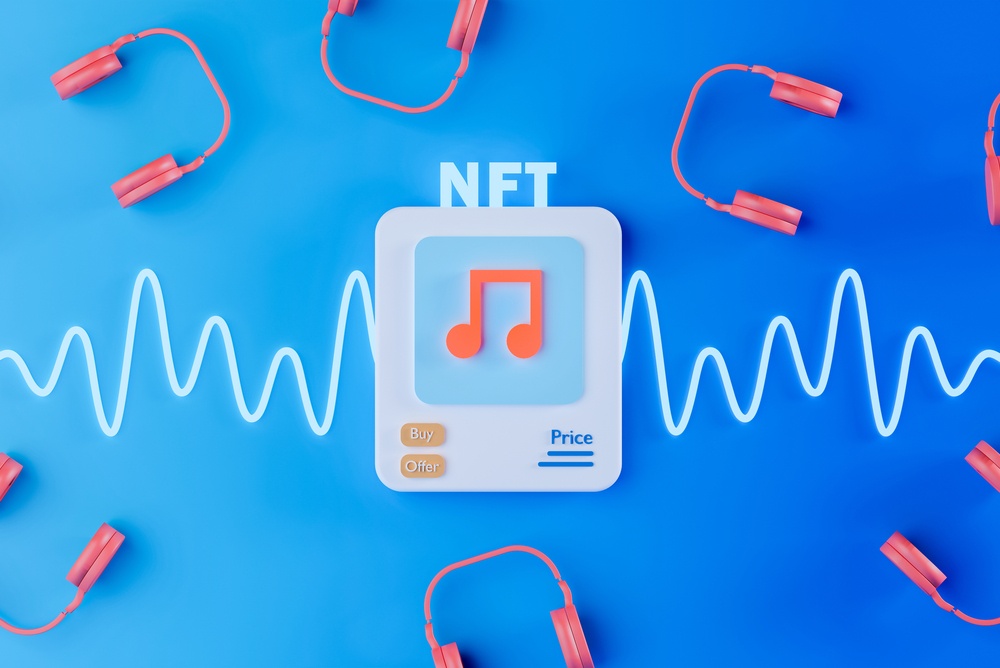 3d render of digital music player with NFT logo