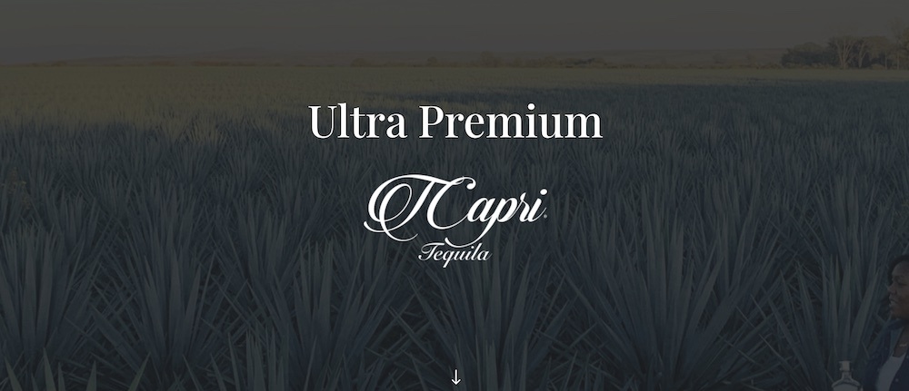 The words Ultra Premium TCapri Tequila are superimposed in white over a blue agave field.