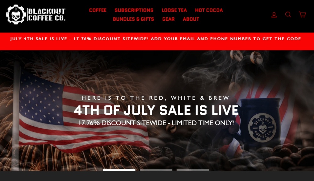 Blackout Coffee homepage screenshot