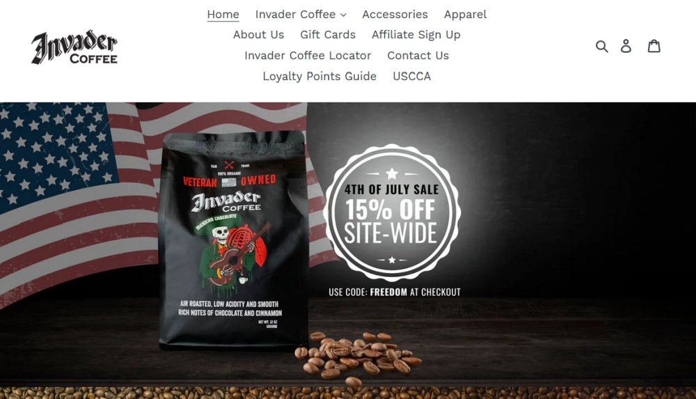 Invader Coffee homepage screenshot