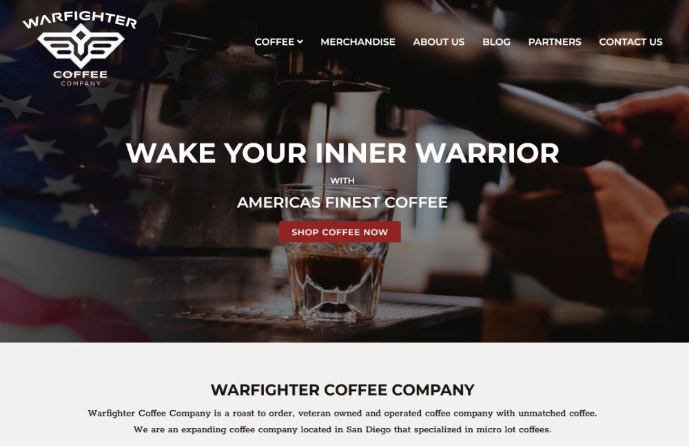 Warfighter Coffee homepage screenshot