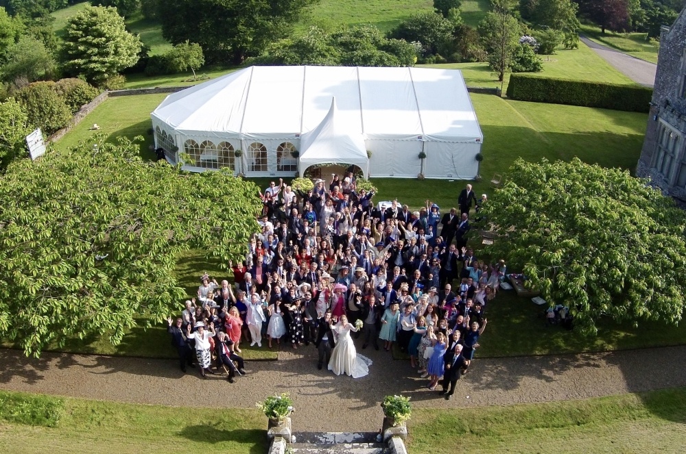 Overhead drone shot of a wedding