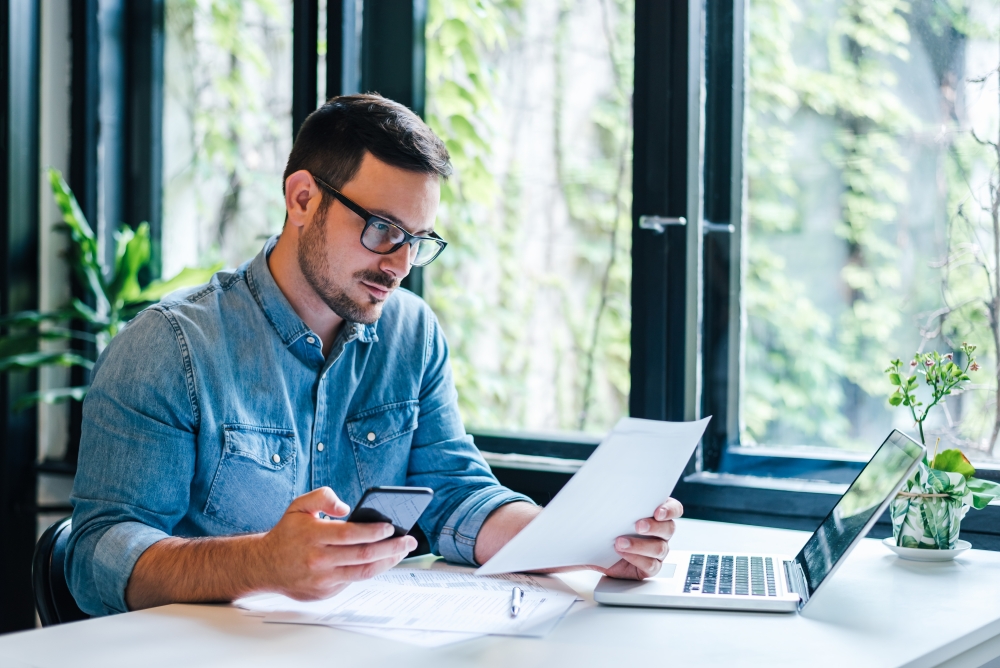 Bookkeeper working at a desk