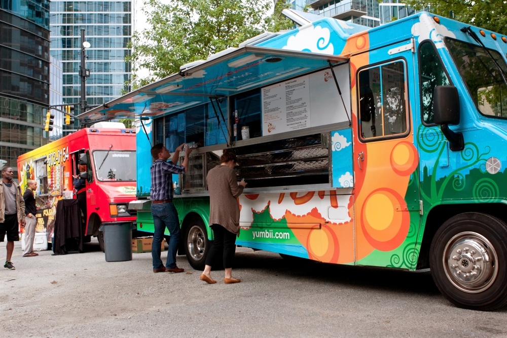 Several food trucks lined up